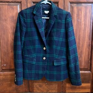 J. Crew Factory Navy and Green Plaid Wool Blazer